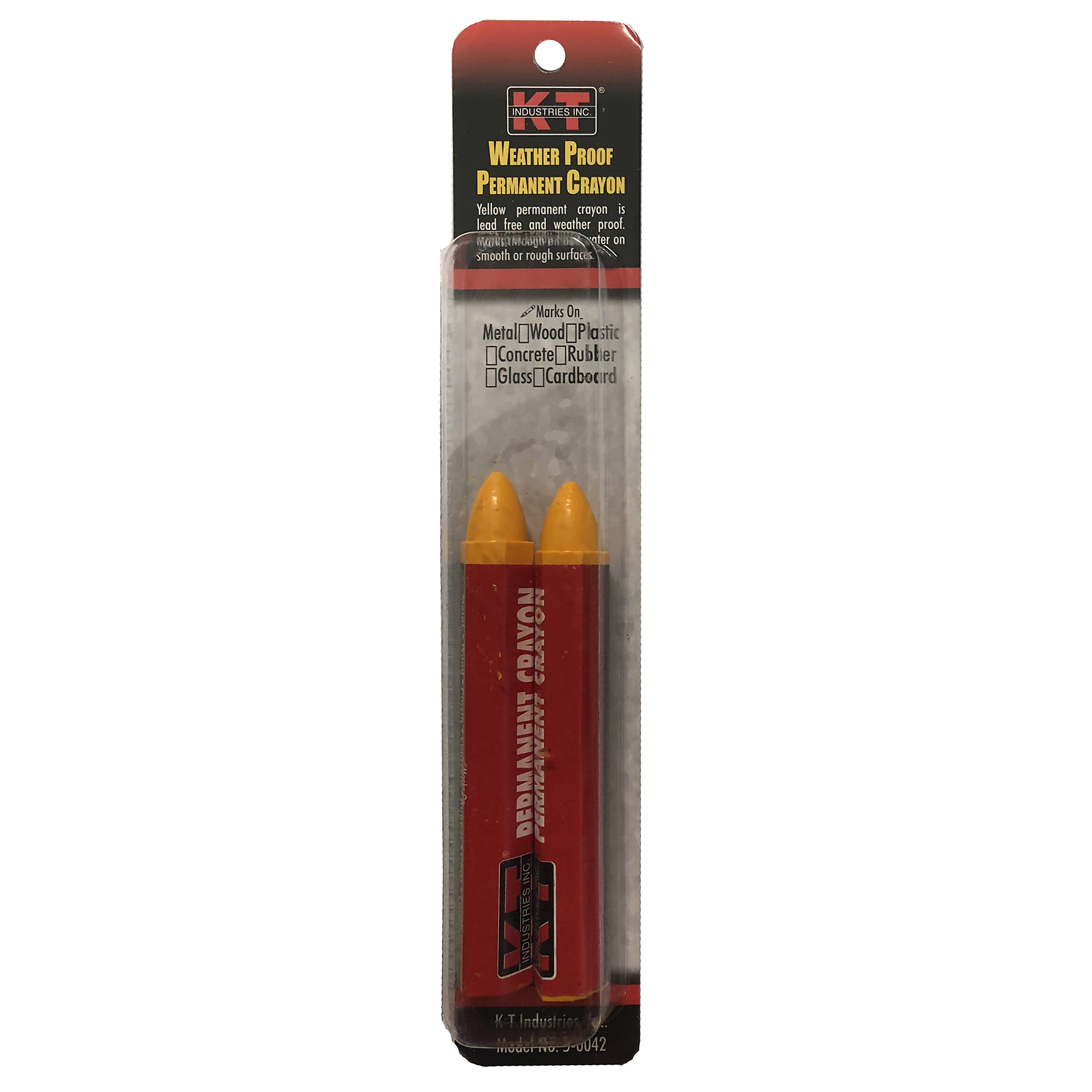 K-T Industries Permanent Crayons — Yellow, Marks on Metal/Wood/Plastic/Glass, 2 Pk, Model# 5-0042
